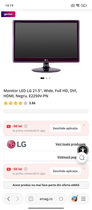 Monitor led LG 21.5" e2250v