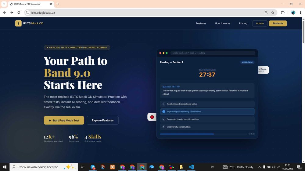 IELTS Computer-Delivered (CD) Mock Testlar — Haqiqiy imtihon muhiti