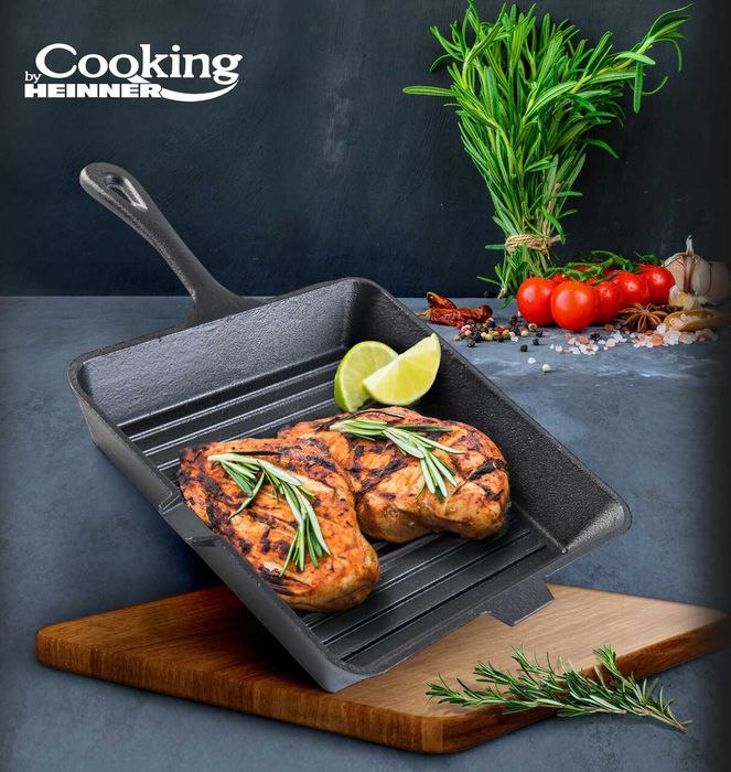 Tigaie grill din fontă pură Cooking by Heinner, cu dimensiunile de 25 x 25 x  4.7 cm (NOUA)