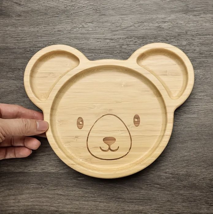 Детски бамбуков комплект за хранене с вакуумно дъно 4 части