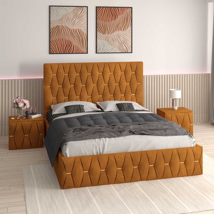 Pat tapitat Verona cu noptiere 1749lei , calitate superioara