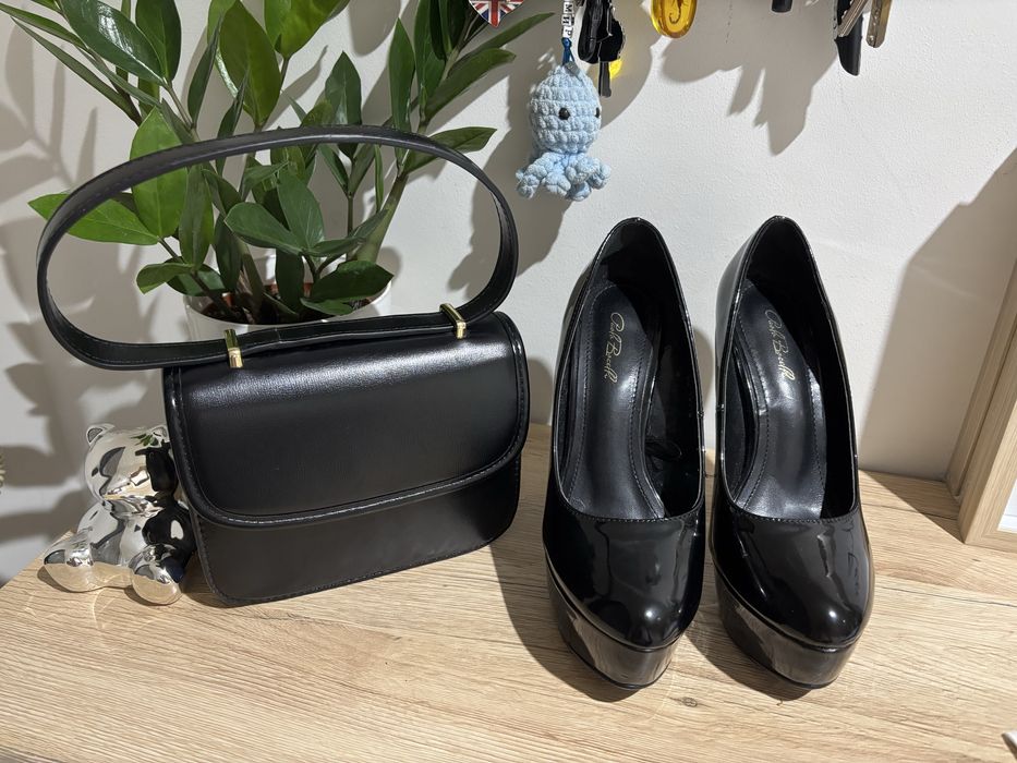 Комплект черна чанта Zara и черни обувки с ток  Paolo Botticelli 37н