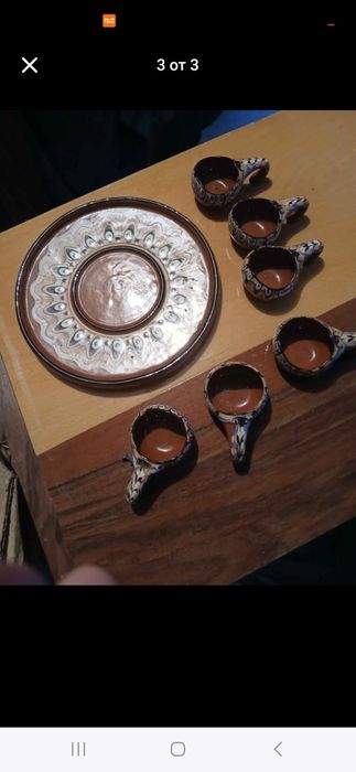 6 керамични чашки с поднос