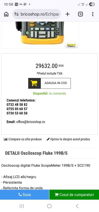 Osciloscop digital Fluke 199C ScopeMeter Color  200Mhz K nou