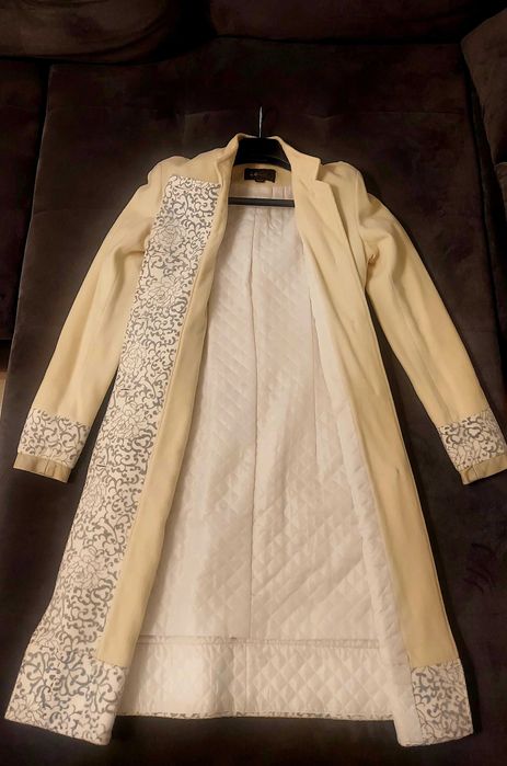 Уникално дамско палто (кашмир и вълна) с кожен кант, размер S-M