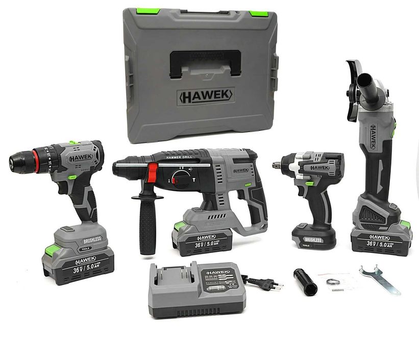 Комплект от акумулаторни инструменти с 3 броя батерии и зарядно HAWEK