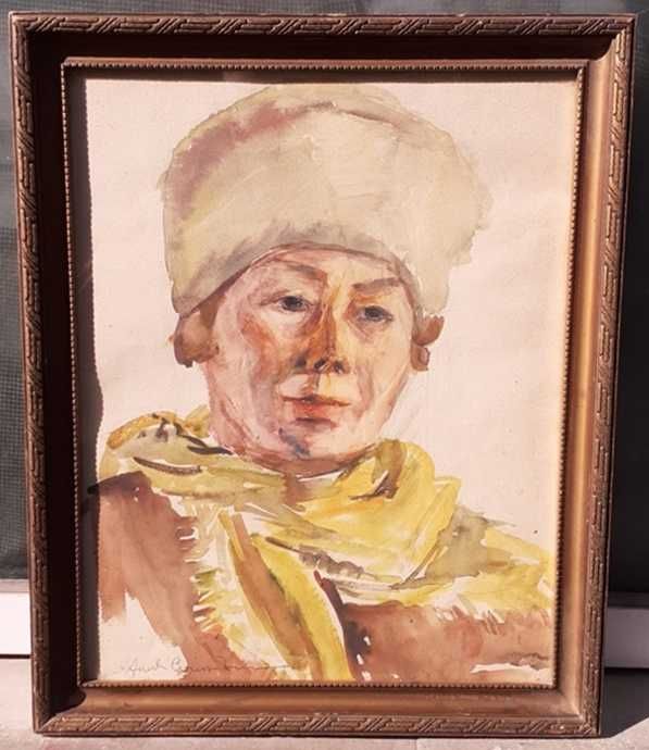 Tablou vechi - portret de iarna - semnat indescifrabil