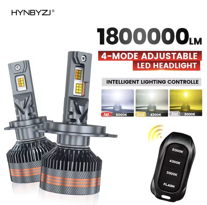 Becuri LED cu trei culori și telecomandă pentru faruri auto (12V)