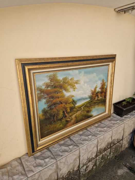 Прекрасна голяма антикварна холандска картина масло върху платно