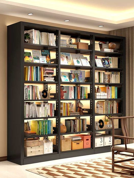 Нержавойка металл китоб жавони баланд ва мустаҳкам токчалар билан