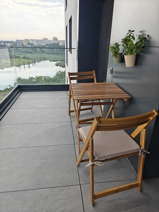 Set IKEA balcon sau gradina ASKHOLMEN + NAMMARO, masa si 2 scaune pliabile cu perne