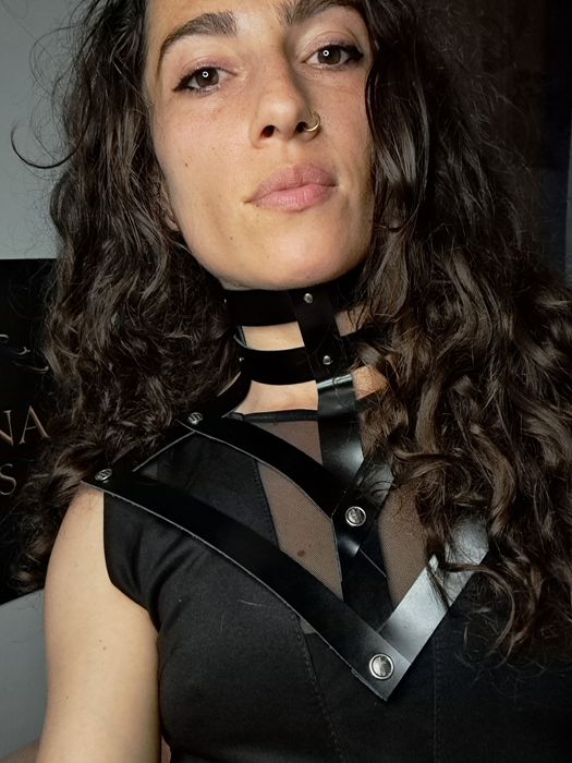 Colier statement  reglabil din piele naturala