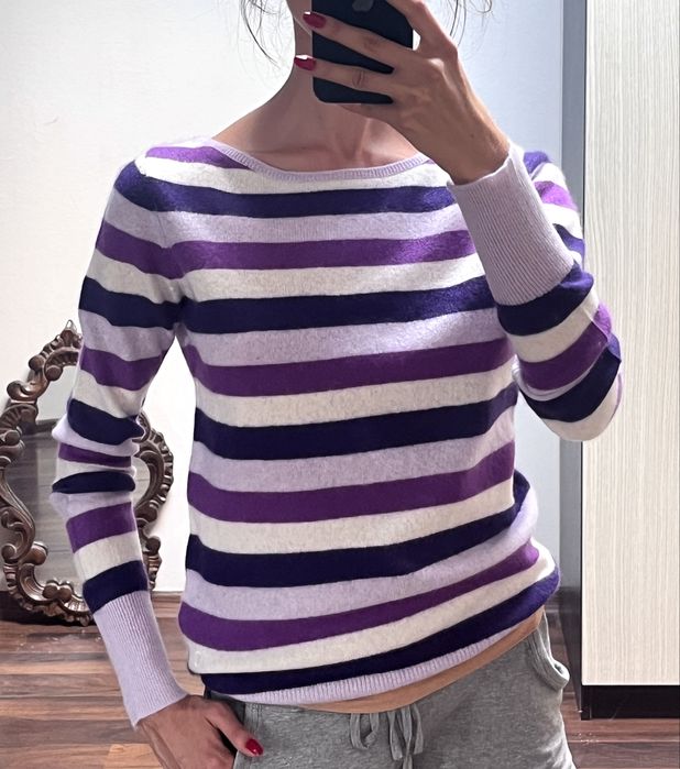 Caroll Paris, pulover 100% cașmir, în dungi, mov