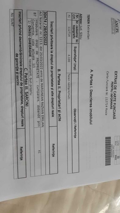 Vand teren extravilan 2,20 euro metru pătrat