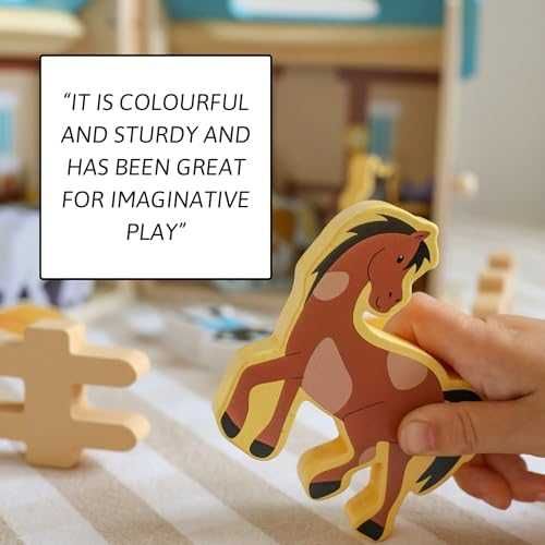 Нов Комплект конюшня с 6 кончета дървена играчка за деца 1+ идеален подарък