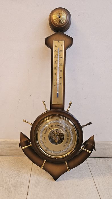 Termometru barometru lemn masiv vintage