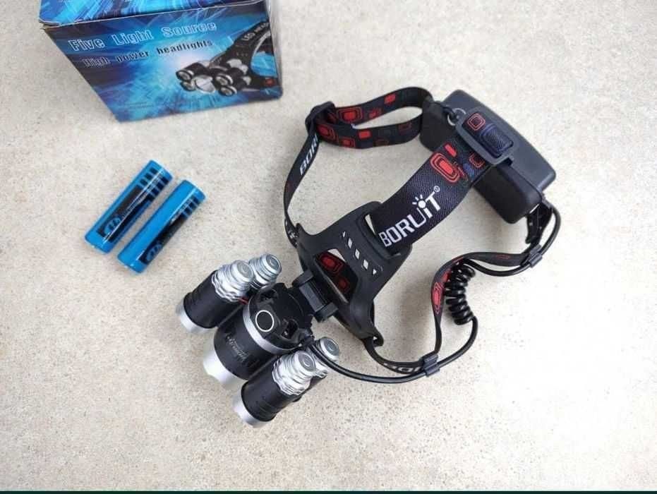 Lanterna de Cap Boruit 5 Led uri Cree Zoom 2 Acumulatori puternica Nou
