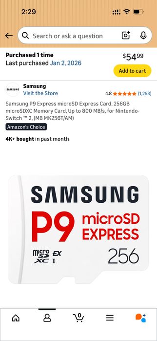 Карта памяти для Nintendo Switch 2 microSD Express 256 ГБ