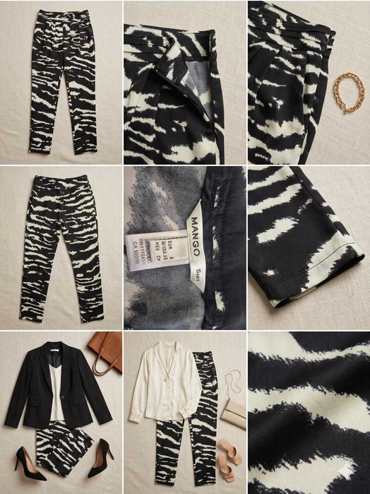 Pantaloni Mango Suit mărimea S, imprimeu zebră, croială elegantă