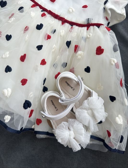 Monnalisa рокля кръщене сватба тюл сандали Mayoral бели