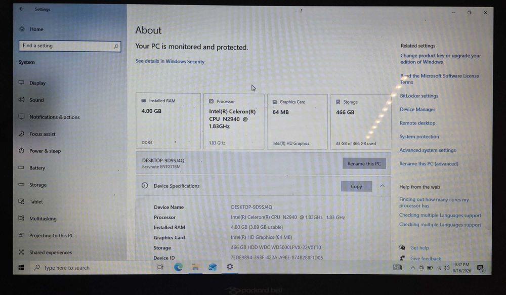 Laptop Packard Bell MS2397