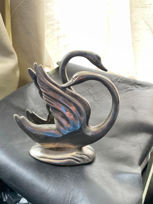 Suport pentru servetele vintage placat cu argint forma de lebada