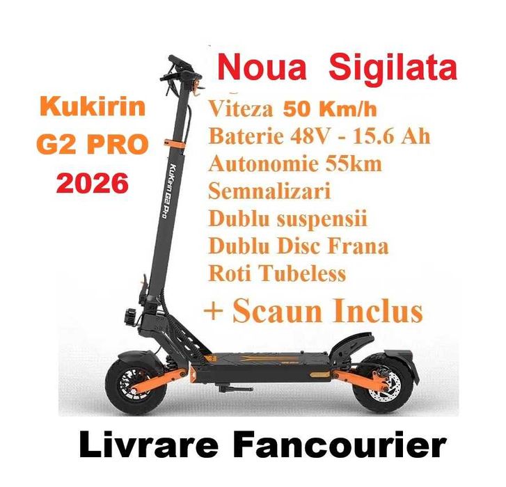 Sigilata‼️ Kukirin G2 PRO‼️ 2026‼️Noua  Nedesfacuta cutia, NOUA  CU scaun Inclus,  50Km/h viteza si 55Km autonomie