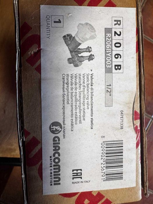 GIACOMINI R206BY003 1/2" Vana de echilibrare statică