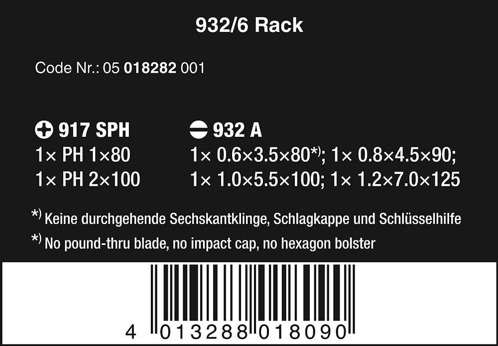 Wera Kraftform Plus 932/6 комплект 6бр.ударни отвертки,със стойка