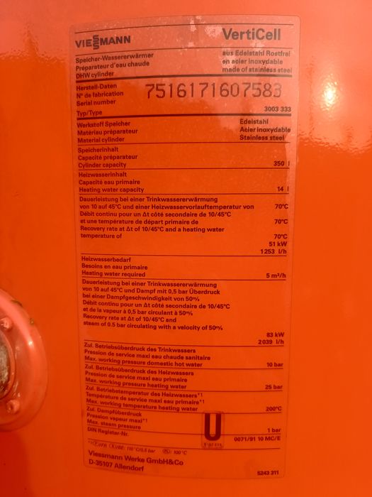 Boiler inox Viessmann , 350 L cu serpentină