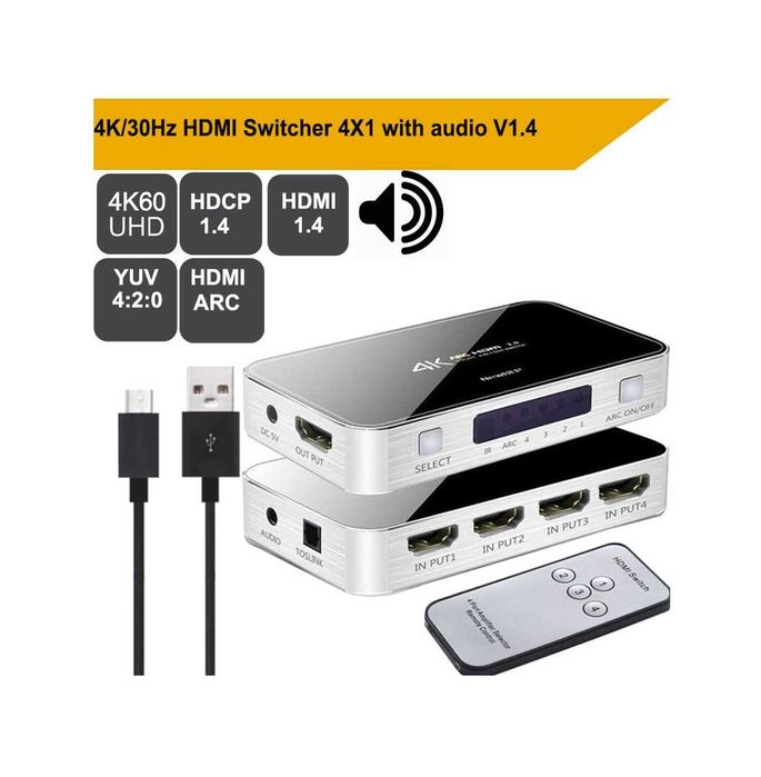 HDMI 4x1 Splitter 4K Ultra HD 2160P + audio + пульт