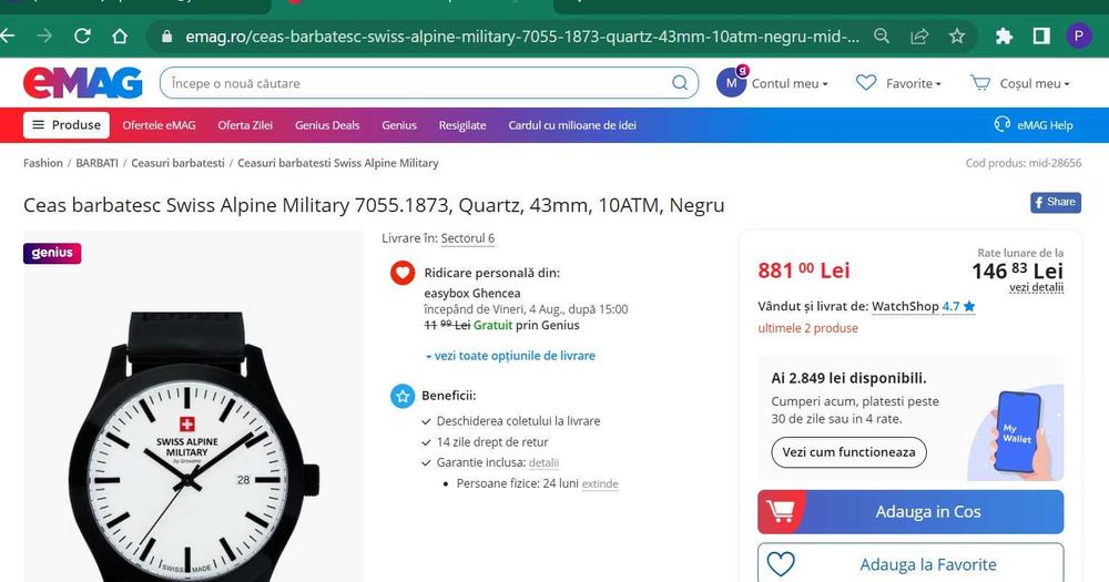 Ceas Swiss Alpine Military Alpine by Grovana