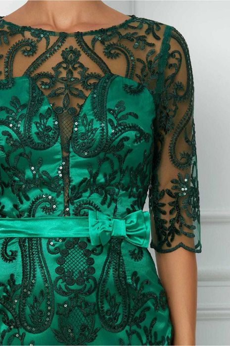 Rochie DyFashion spectaculoasa, marimea 38, verde cu datela si paiete