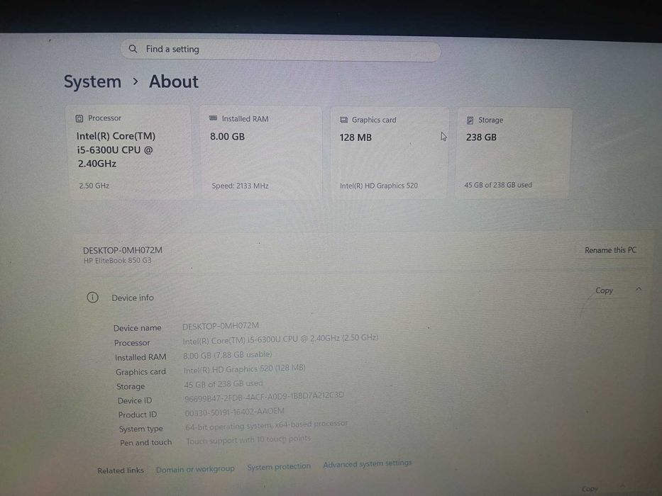 Laptop HP 850 G3 i5 6300