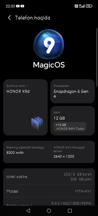 Honor x9d 12RAM 256 Gb