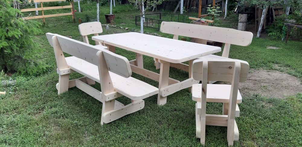 SET masa lemn masiv-2 canapele, 2 scaune-gradina/terasa/foisor