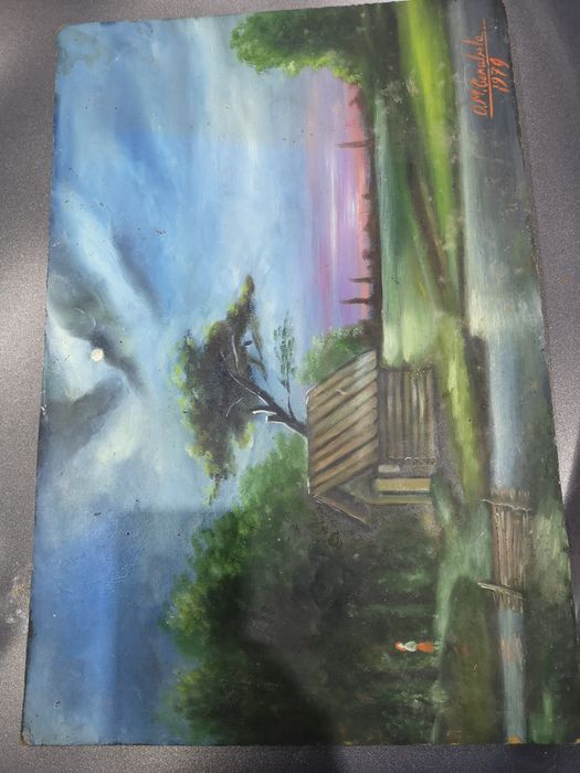 Tablou pictura ulei pe placaj O. M. Carabela 1979