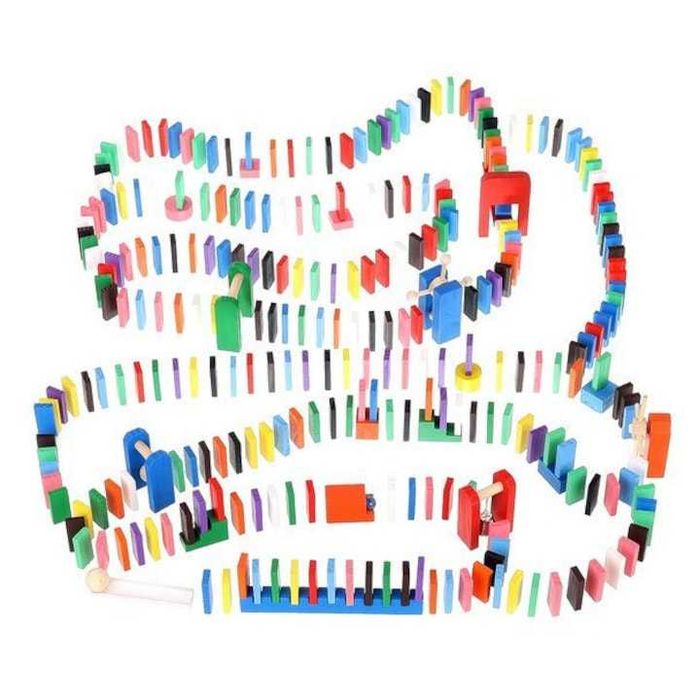 Domino din lemn 1080 piese 12 culori si 45 de accesorii Joc educativ