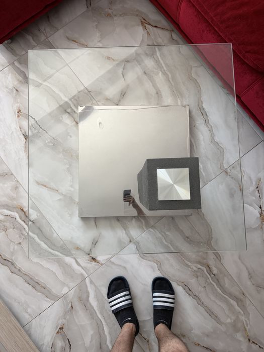 Masa living sticla securizata 80x80, 44cm inaltime