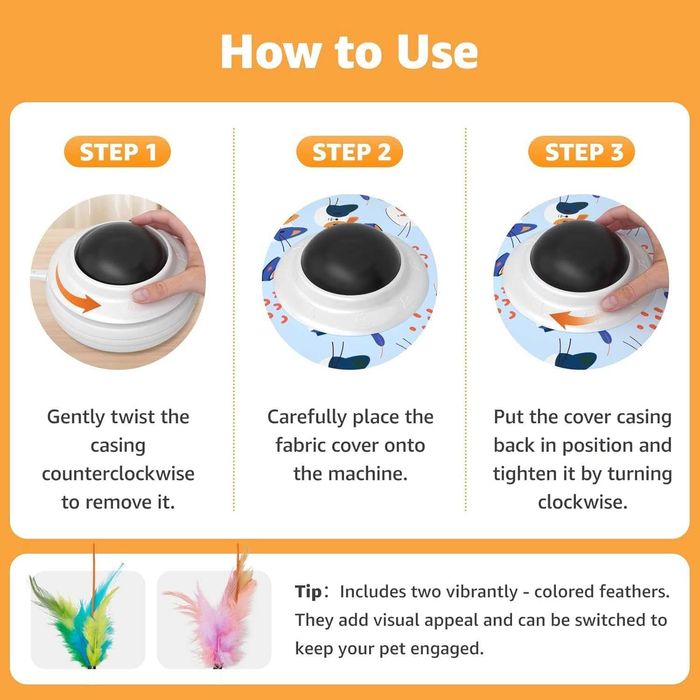 Интерактивна играчка за котки със звънец и подвижно перо, USB, синя