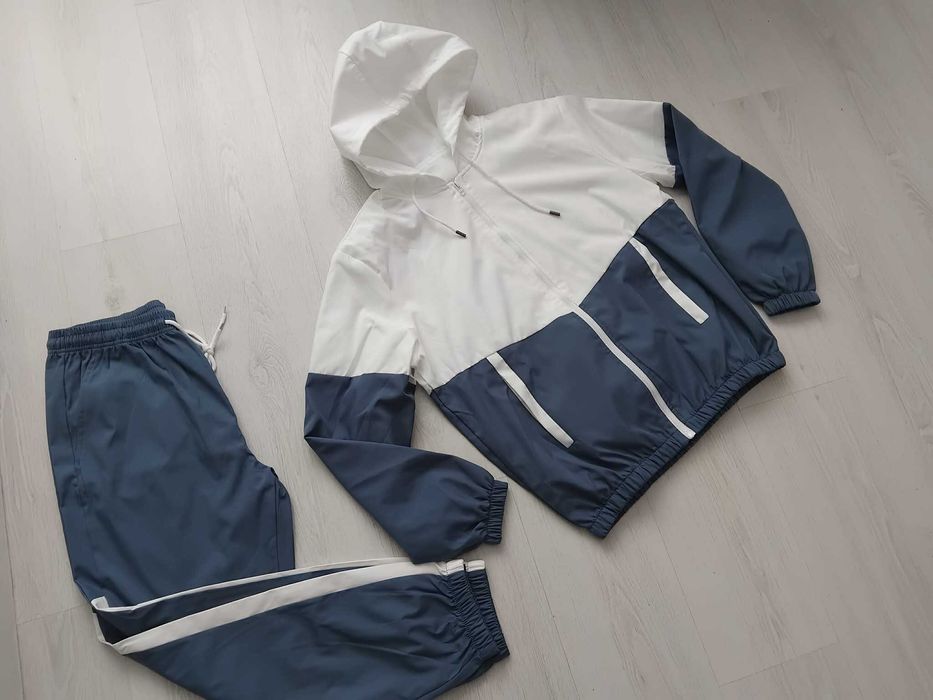 Нов спортен екип с качулка-размер М ,бяло и синьо/сиво -26лв.