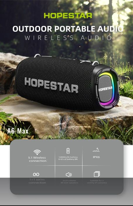 Portativnyy Bluetooth-mikrofon HOPESTAR A6MAX, 80 Vt