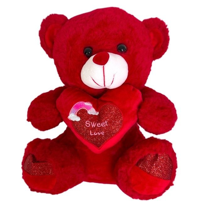 Плюшено мече от бонбони със сърце и текст "Сладка любов", височина 40с
