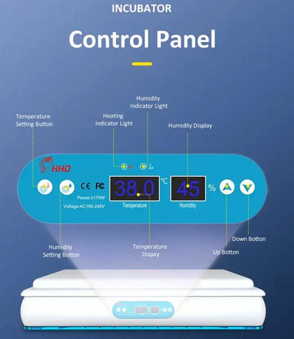 Инкубатор за 120 яйца с микрокомпютър и автоматичен контролер