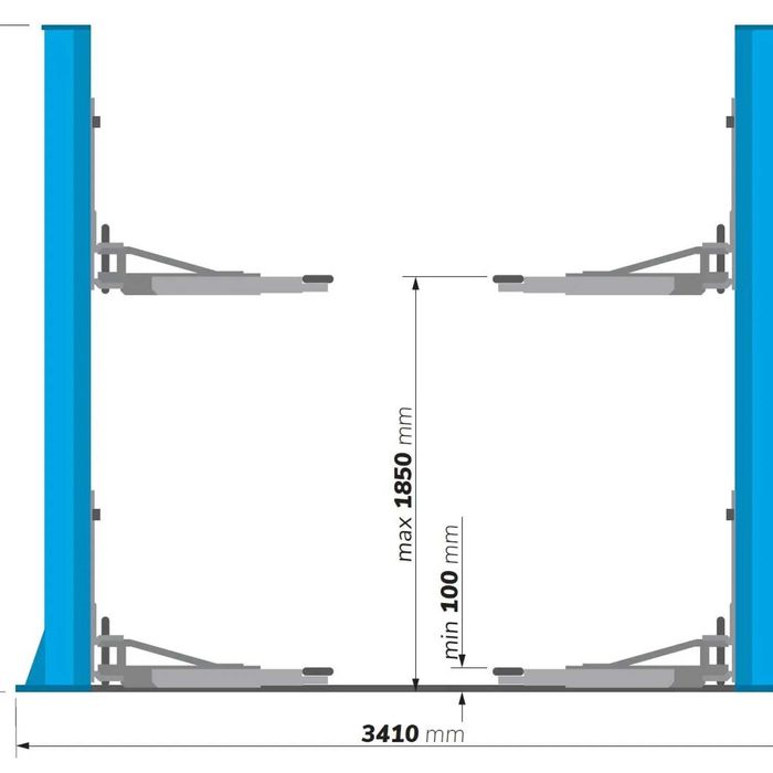 Elevator auto cu 2 coloane de 4.5t, brate cu 3 segmente fata si spate.