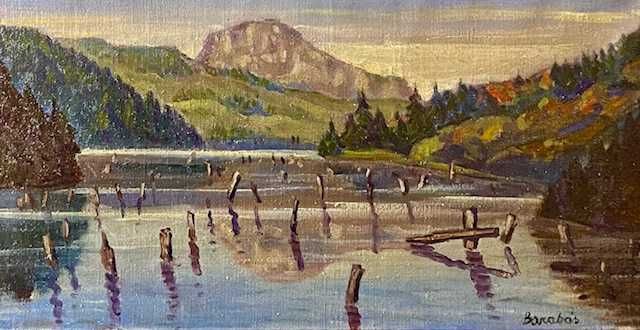 "LACUL ROȘU”-Tablou VECHI, AUTENTIC ulei/pz BARABÁS Márton (1893-1974)