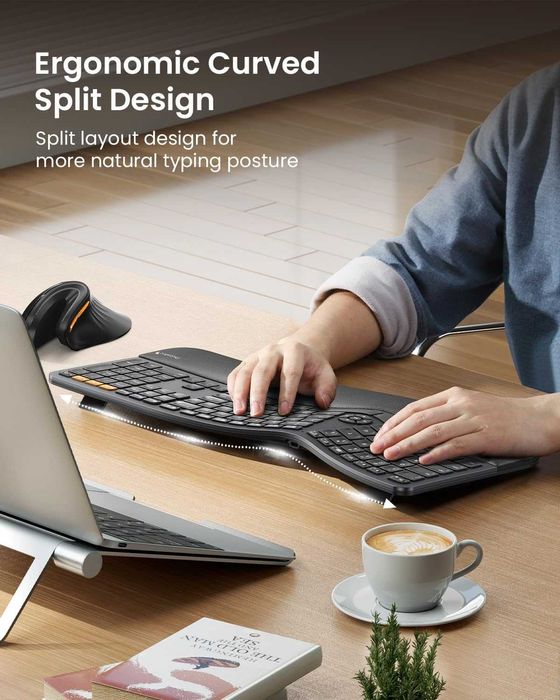 Tastatură ergonomică Bluetooth cu iluminare din spate ProtoArc,EK01 Plus,wireless USB dual,suport încheietura mâinii,reîncărcabilă,Windows/Mac/Android