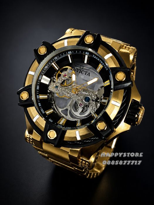 INVICTA Gunmetal Skeleton Gold 52 mm, Инвикта нов мъжки часовник