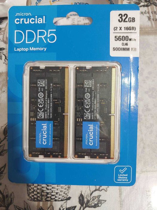 32GB DDR5 5600MT/s CL46 - Crucial (SO-DIMM) - НОВИ