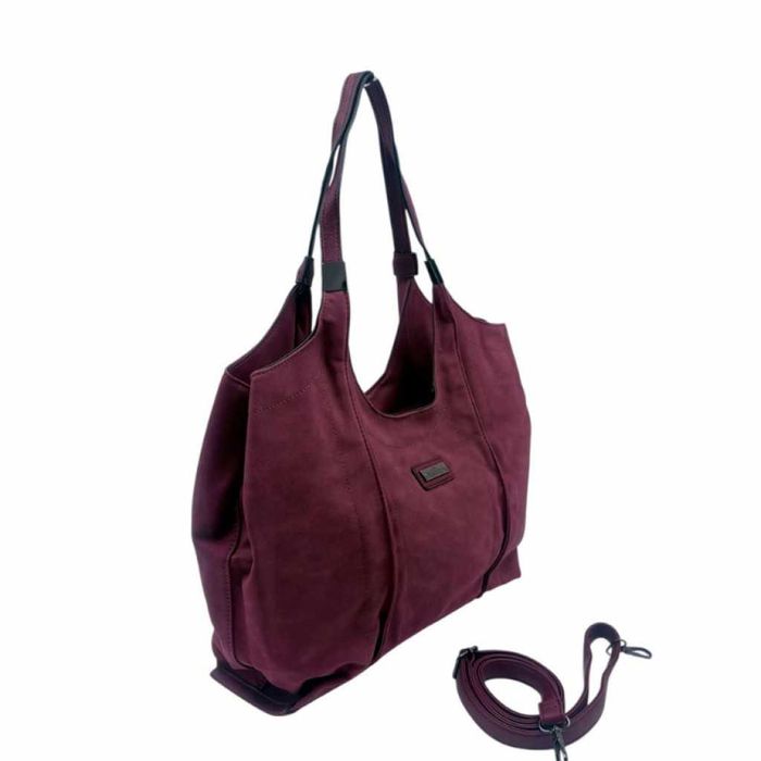 Дамска чанта от еко велур и к. – елегантен и практичен модел (бордо)